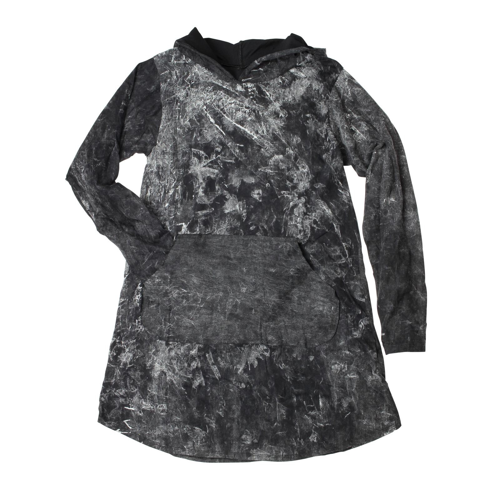 Sweatshirt dress - hooded dress - long sleeve - kangaroo pocket - black and white - jersey