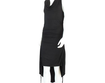 Dress with gathers - black - waterfall collar - summer dress - jersey