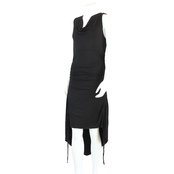 Dress with ruching - Black - waterfall collar - summer Dress - jersey