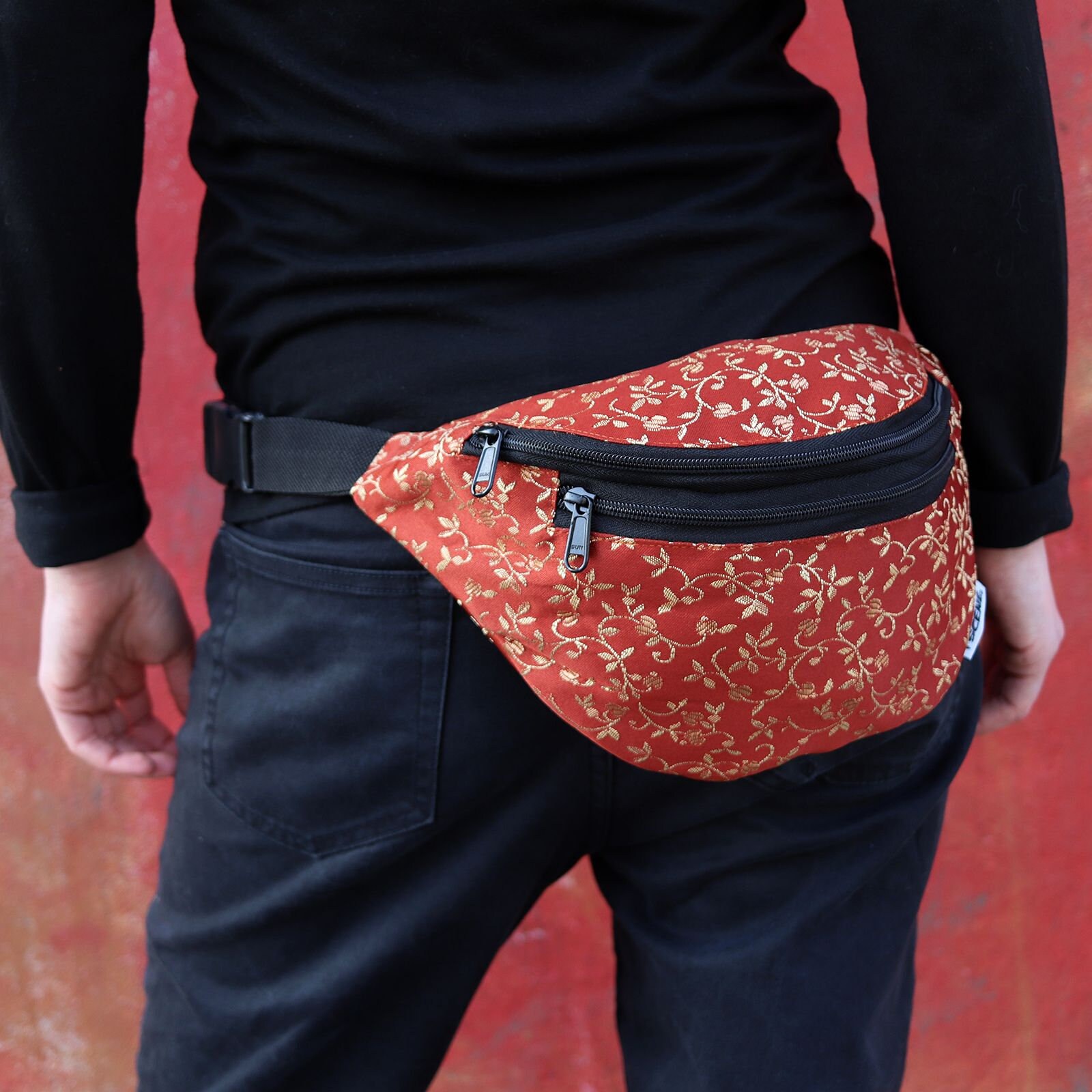 Belt Bag Louis Upholstery Fabric Red Flowered Bum Bag Hip Bag 