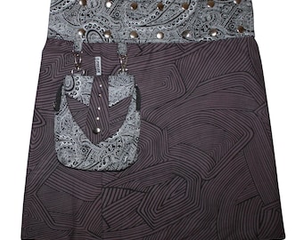 Wrap skirt Emerald fabric pattern gray colorful reversible skirt