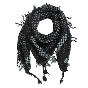 Cotton scarf in Pali style, cross pattern, black/olive green, Pali scarf, neckerchief