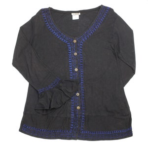 Women&#39;s blouse - top - embroidery - 3/4 sleeves - boho - black