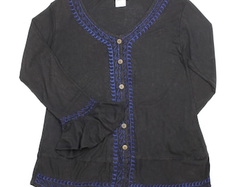 Women's blouse - top - embroidery - 3/4 sleeves - boho - black
