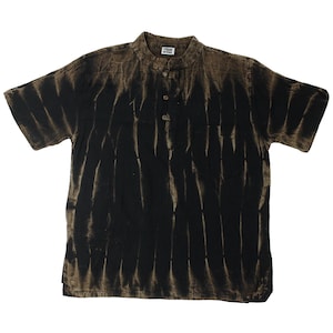 Men&#39;s shirt - dress shirt - stand-up collar - mandarin collar - short sleeve - black - cracked look