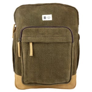 Large backpack green-olive green bag washed jute hiking backpack