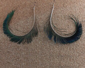 Feather earrings large - peacock feather earrings 3