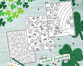 St Patricks Day Printable Coloring Pages | St Patrick's Day 3 Pack | Hand drawn printable page | Kids Homeschool Printable Pages