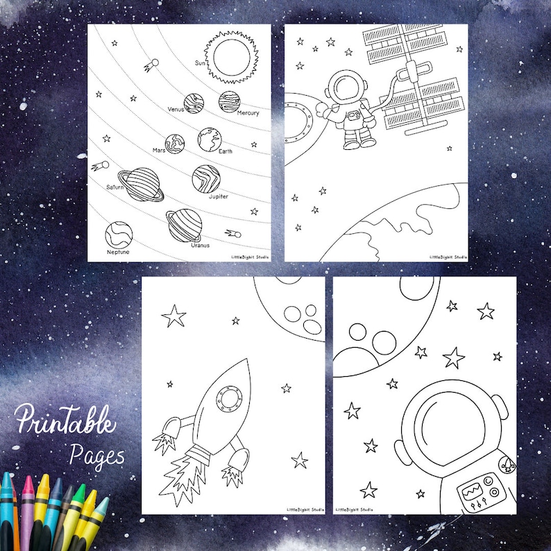 Space Universe Coloring Pages Printable Coloring Sheets 12 Hand Drawn ...