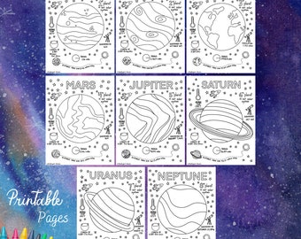 Ruimte-universum kleurplaten | Afdrukbare kleurplaten | 12 Handgetekende kleurplaten met ruimtethema | Afdrukbare pagina's voor kleuterschool thuisonderwijs