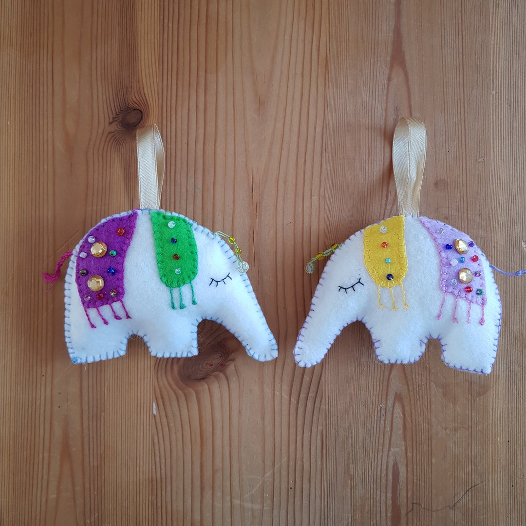 Elephant Ornament Set of Two, Elephant Hangings, Handmade Elephants