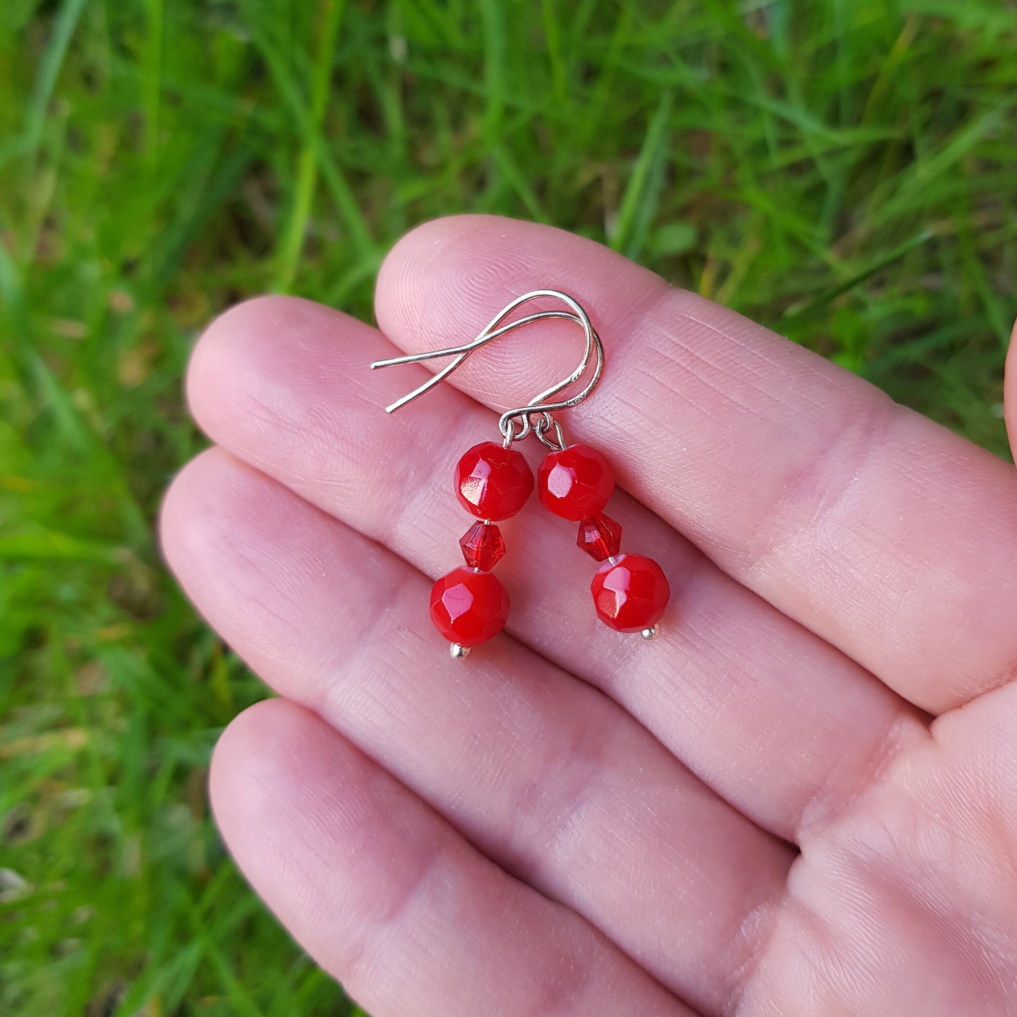 Red Dangle Earrings Sterling Silver Red Earrings Handmade Etsy