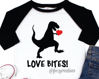 Love Bites Valentines Boy Shirt | Dinosaur Valentines Day Shirt For Boys |  Boys Valentines Day Shirt | Funny Dinosaur Valentine VD04