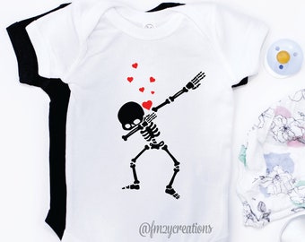 First Valentines Day Boy | Dabbing Valentines Day Boys |  Boys Dabbing Valentines Day Shirt | Funny Skeleton Dabbing Valentine Onesie VD03o