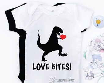 First Valentines Day Boy | Dinosaur Valentines Day Boys |  Love Bites Valentines Day Shirt | Funny Dinosaur Valentine Onesie VD04o