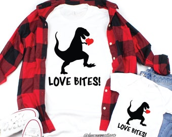 Mommy and Me Shirts | Mom and Son Shirts | Love Bites Dinosaur Valentine Mommy and Me Outfit | Dinosaur Valentines Day Shirts |  VD04s