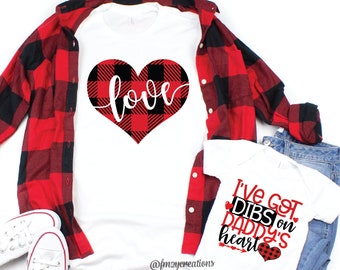 Buffalo Plaid Love w/ Dibs on Daddy Set | Daddy and Me Valentines Day Shirts | Daddy and Me Outfit | Buffalo Plaid Valentines Day VD28 VD37