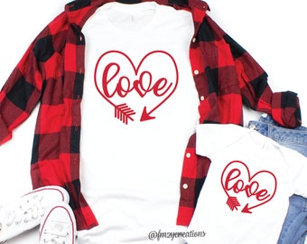 Chemise d’amour | Chemise de coeur | Maman et moi Valentines Day Chemises | | Maman et moi Outfit | Chemises de jour de Valentines | Fille mignonne de mère VD37