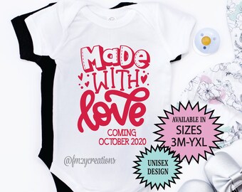 Pregnancy Announcement Valentines Onesie | Made with Love Pregnancy Reveal | Love shirt | Valentines Day Shirt Toddler Valentine | VD27p