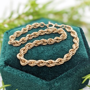 Vintage 9CT 375 Yellow Gold Rope Chain Bracelet, 1988, 7.25" / 18.5 cm