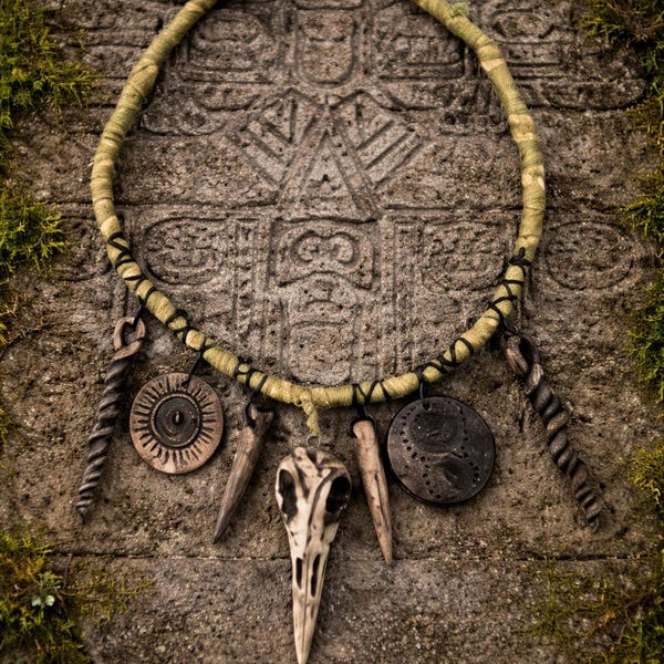 One Of a Kind Crow Skull Totem Ancient Raven Necklace Rustic Handmade