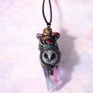One of a Kind Fairy Tale Cottage Core Pendant/ Pendulum Tree of Life/ Wisdom Owl/ Shroom garden