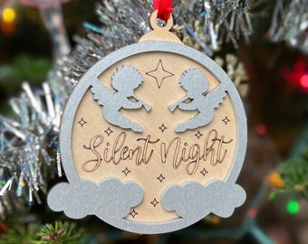 Silent Night 3D Ornament | Birch and Color | Laser Cut and Engraved | Personalized