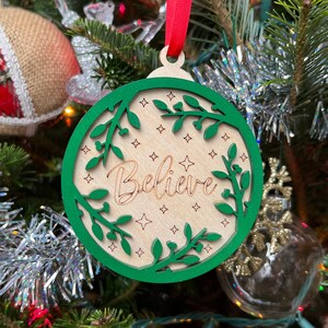 Believe 3D Ornament | Birch and Color | Laser Cut and Engraved | Personalized
