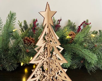 Laser Cut Wooden Christmas Tree | Inverted Snowflakes