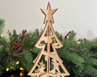 Laser Cut Wooden Christmas Tree | Present, Candy Cane and Star