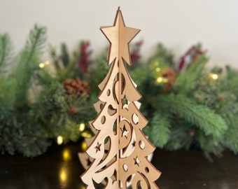 Laser Cut Wooden Christmas Tree | Star and Swirl