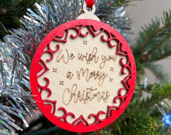 We Wish You a Merry Christmas 3D Ornament | Birch and Color | Laser Cut and Engraved | Personalized
