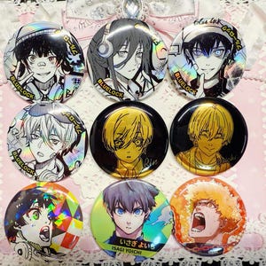 Blue Lock Anime metal 73mm can badges and cards set Fashion wear ver. Mikage Reo Sae Itoshi  Rin Itoshi Barou Shouei Kunigami Rensuke