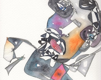 CHILLAXIN Watercolor Painting – Abstract Figurative Art (12x9 inches)