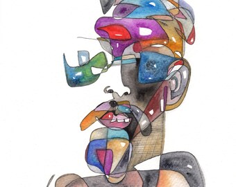 Blind Chef - Original Abstract Watercolor Painting (9 x 12 in)