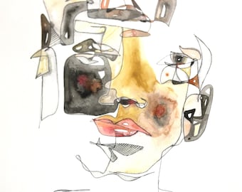 Warrior: Abstract Watercolor Painting - Unique Figurative Art (11x15)