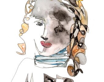 CURLS Watercolor Painting – Abstract Figurative Art, 9x12