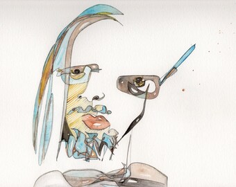Jesus with Glasses Watercolor Painting – Abstract Figurative Art (12x9 inches)