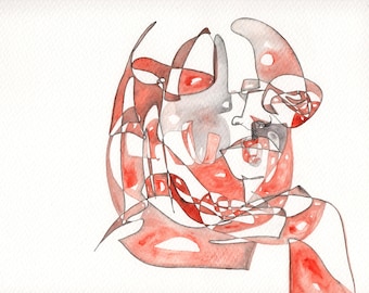 Abstract Figurative Watercolor Painting – Original Fine Art, 12x9