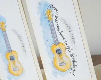 Personalised ukulele card - uke player - uke fan - ukulele card - Dad Husband - any celebration handmade card - musician - folk music