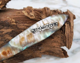 Antique Los Angeles Shell Spoon with Sterling Silver and Abalone Handle, Mother of Pearl Souvenir Spoon