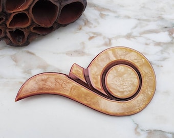 Vintage Brooch, Early Plastic, 1930's Pin, Cream and Purple Abstract Design, Swirly Iridescent Top