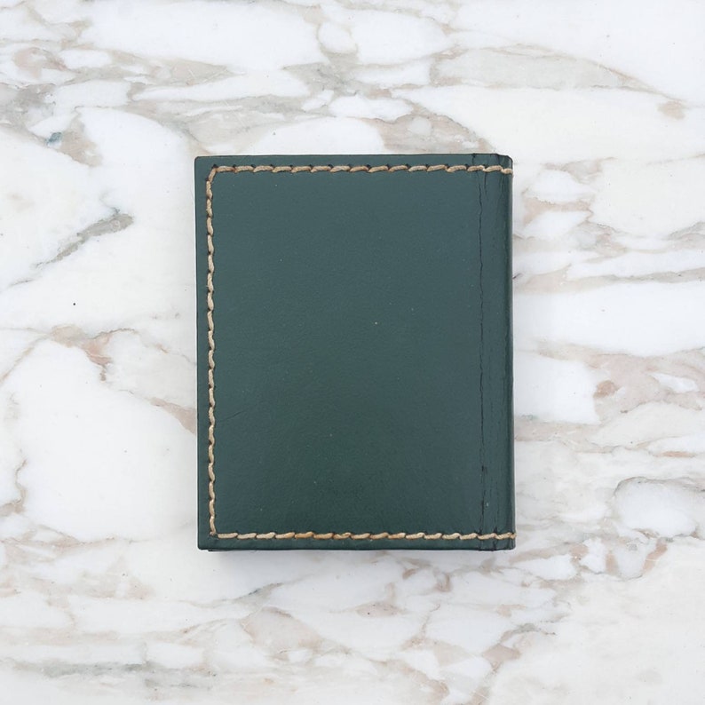 Paper Pages with Plastic Sleeves Green Leather Cover 3 Tall Small Vintage Photo Album My Grandchildren Grandparents Gift Satin Lined