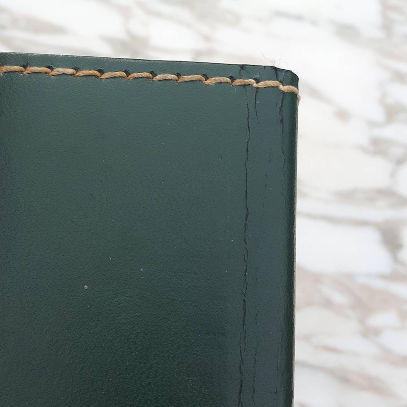 Paper Pages with Plastic Sleeves Green Leather Cover 3 Tall Small Vintage Photo Album My Grandchildren Grandparents Gift Satin Lined