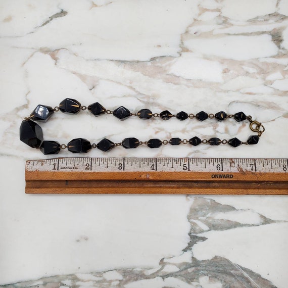 Antique Czech Glass Necklace, Black Glass Stones … - image 5