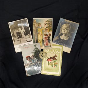 Antique Christmas Postcards Plus a Vintage Brass Christmas Ornament
