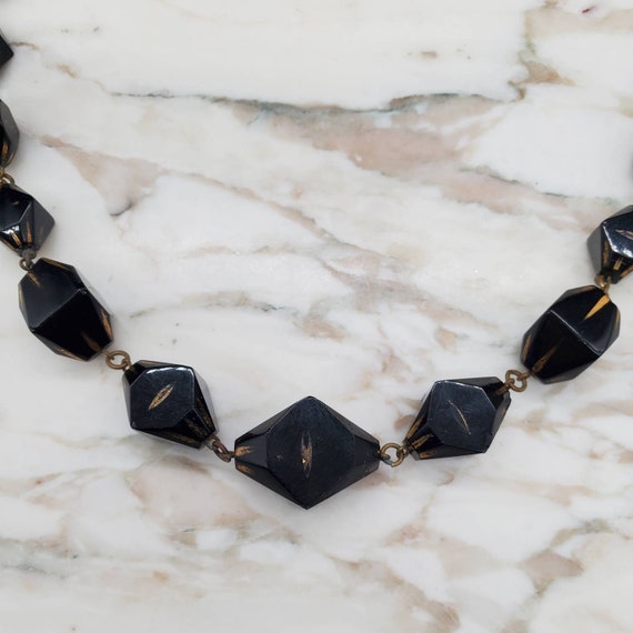 Antique Czech Glass Necklace, Black Glass Stones … - image 3