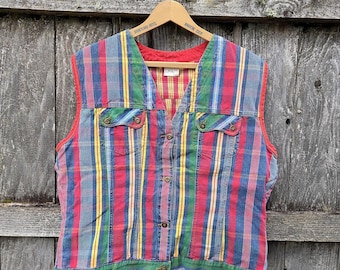 Vintage Oilily Striped Vest with Plaid Interior