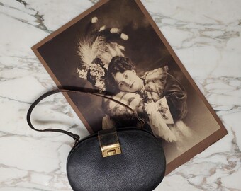 Antique Victorian Purse and Antique Photograph. Leather Purse with Green Fabric Interior and Brass Hardware.