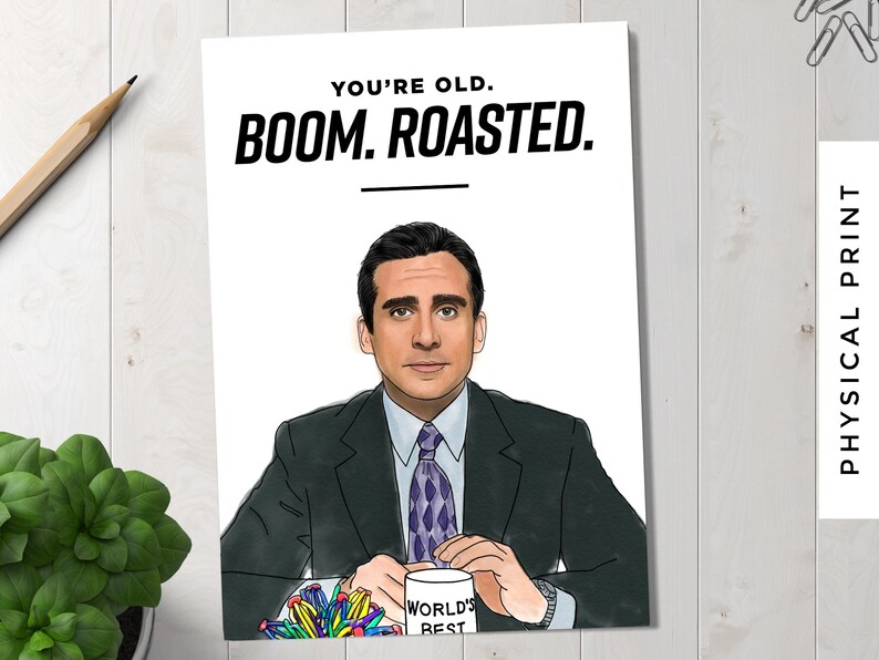 The Office Michael Scott Boom Roasted Birthday Card Etsy